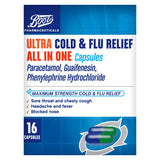 Boots Pharmaceuticals Ultra Cold and Flu Relief All In One 16 Capsules GOODS Boots   