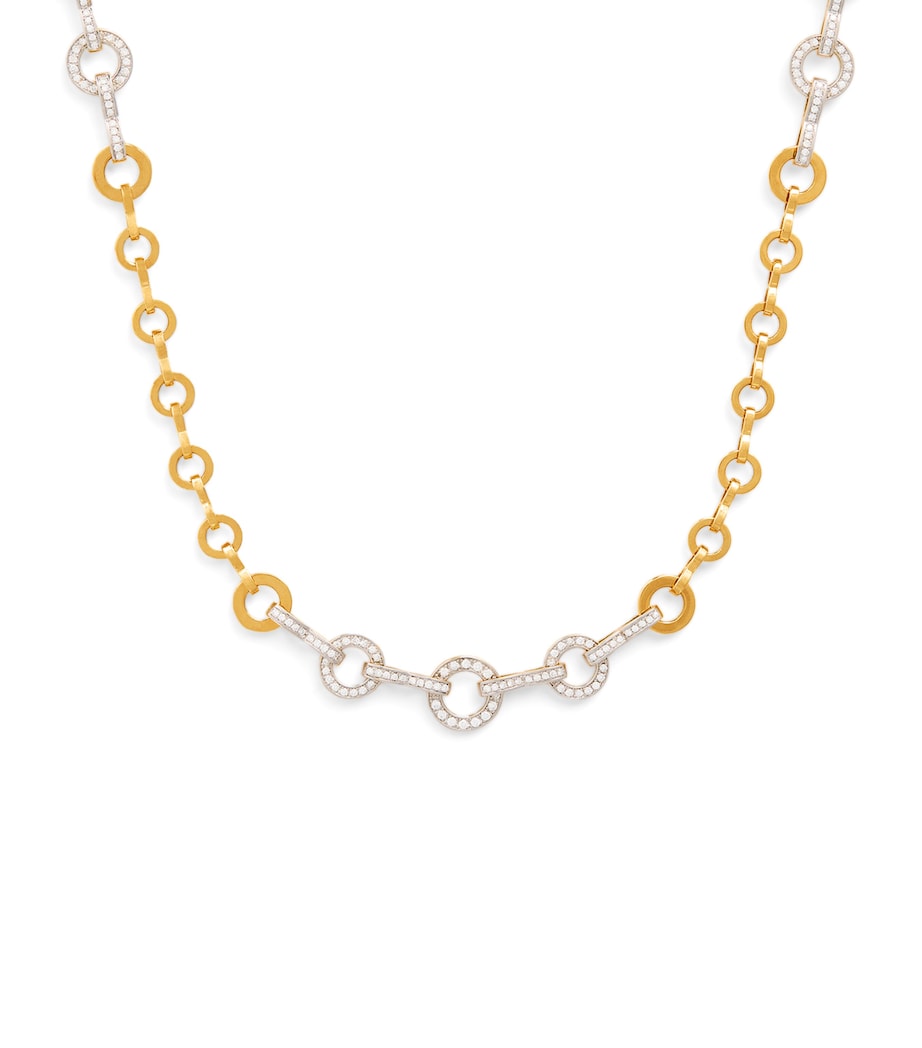 Azlee Candence circle chain necklace pavé diamond yellow gold - British product
