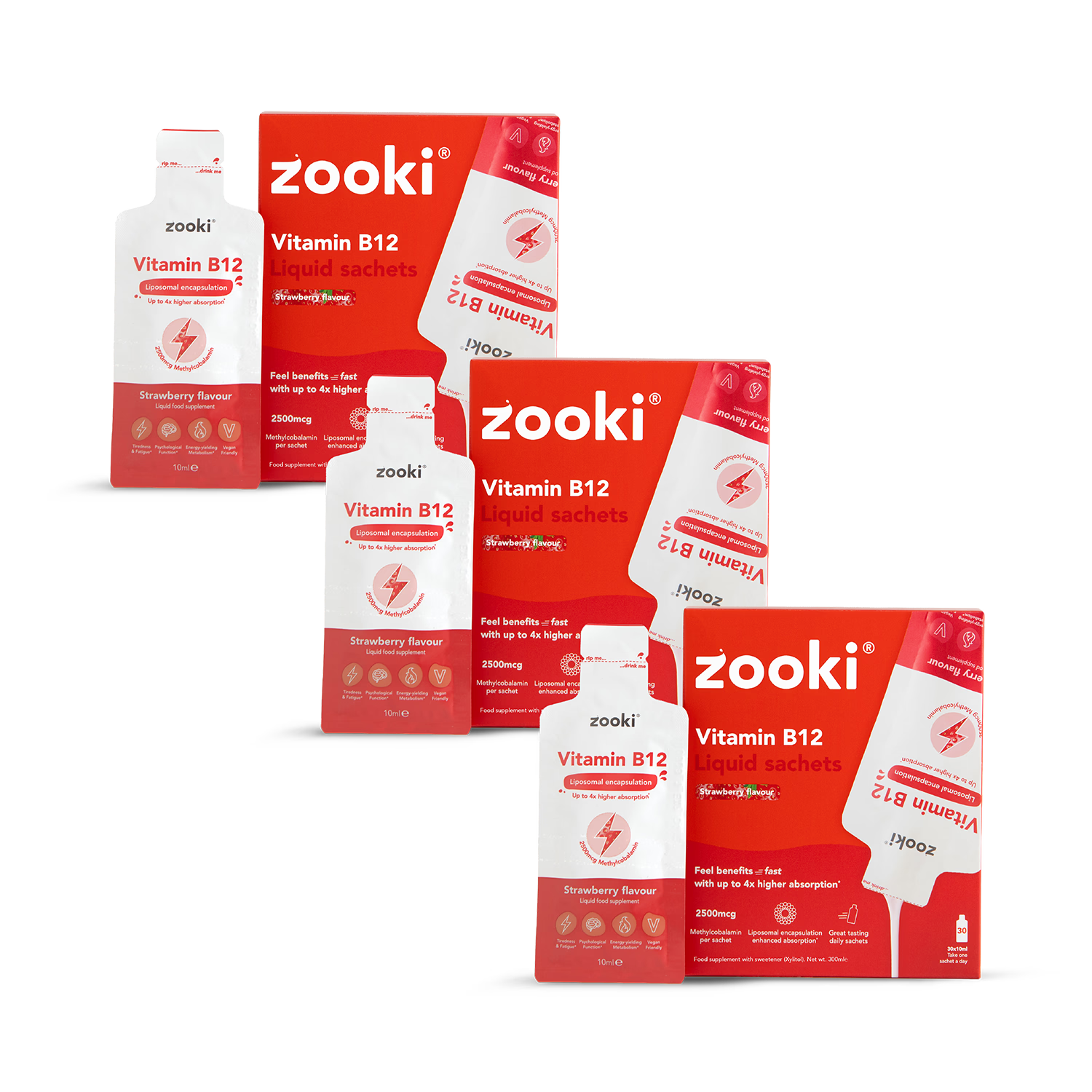 Zooki Liposomal Vitamin B12 Strawberry 90 Sachets, imported from the UK