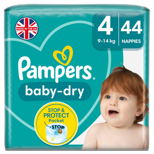 Pampers Baby-Dry Size 4, 44 Nappies, 9-14kg, Essential Pack nappies Sainsburys   