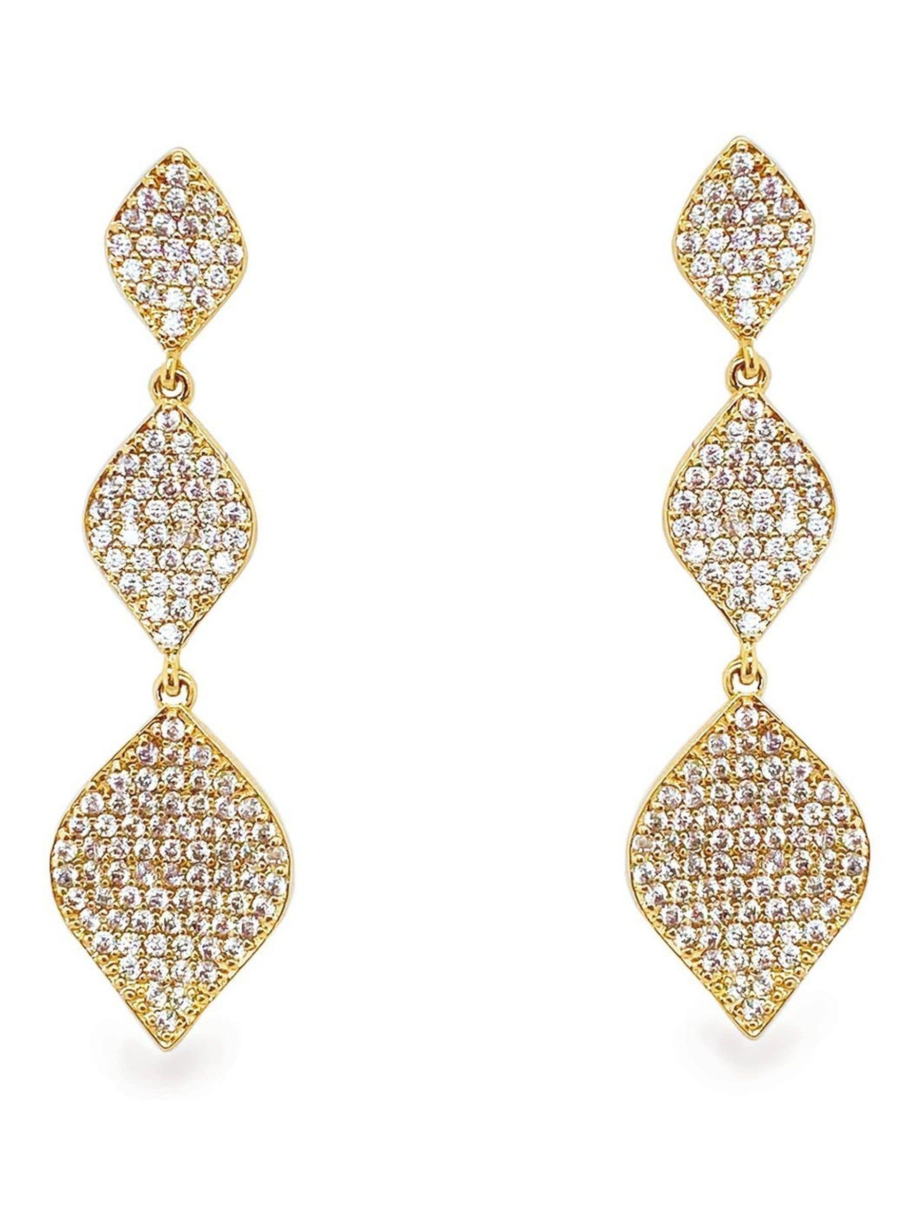 Ivory & Co Gold Rochelle Crystal Pave Triple Drop Earrings 4.2cm, UK version