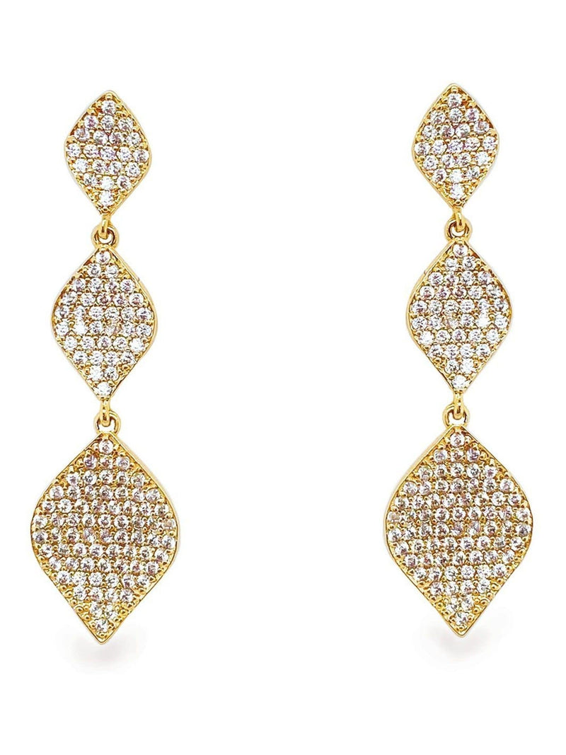 Ivory & Co Gold Rochelle Crystal Pave Triple Drop Earrings 4.2cm, UK version