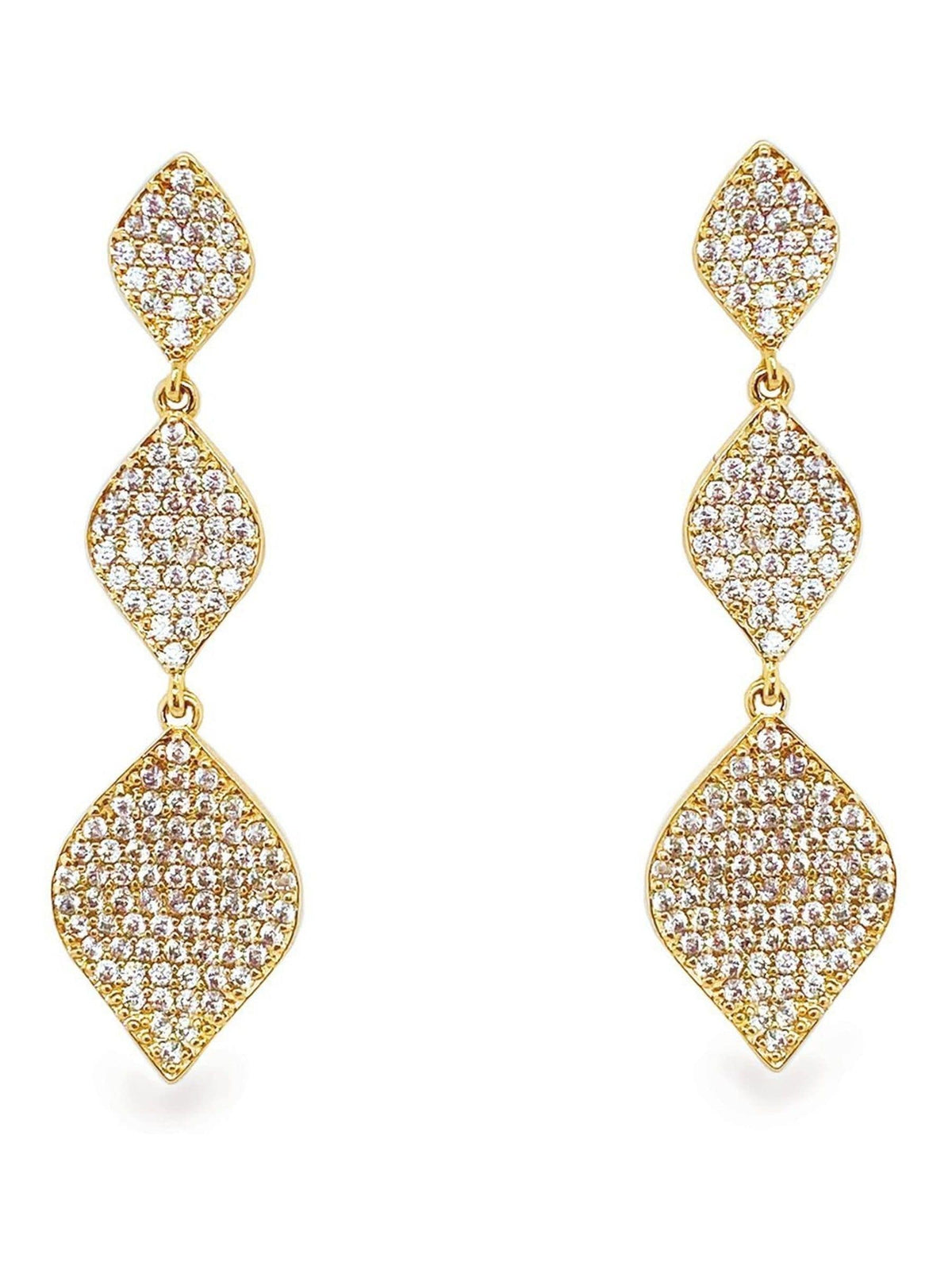 Ivory & Co Gold Rochelle Crystal Pave Triple Drop Earrings 4.2cm, UK version