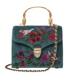Aspinal of London Mayfair bag in velvet with floral embroidery (British brand)