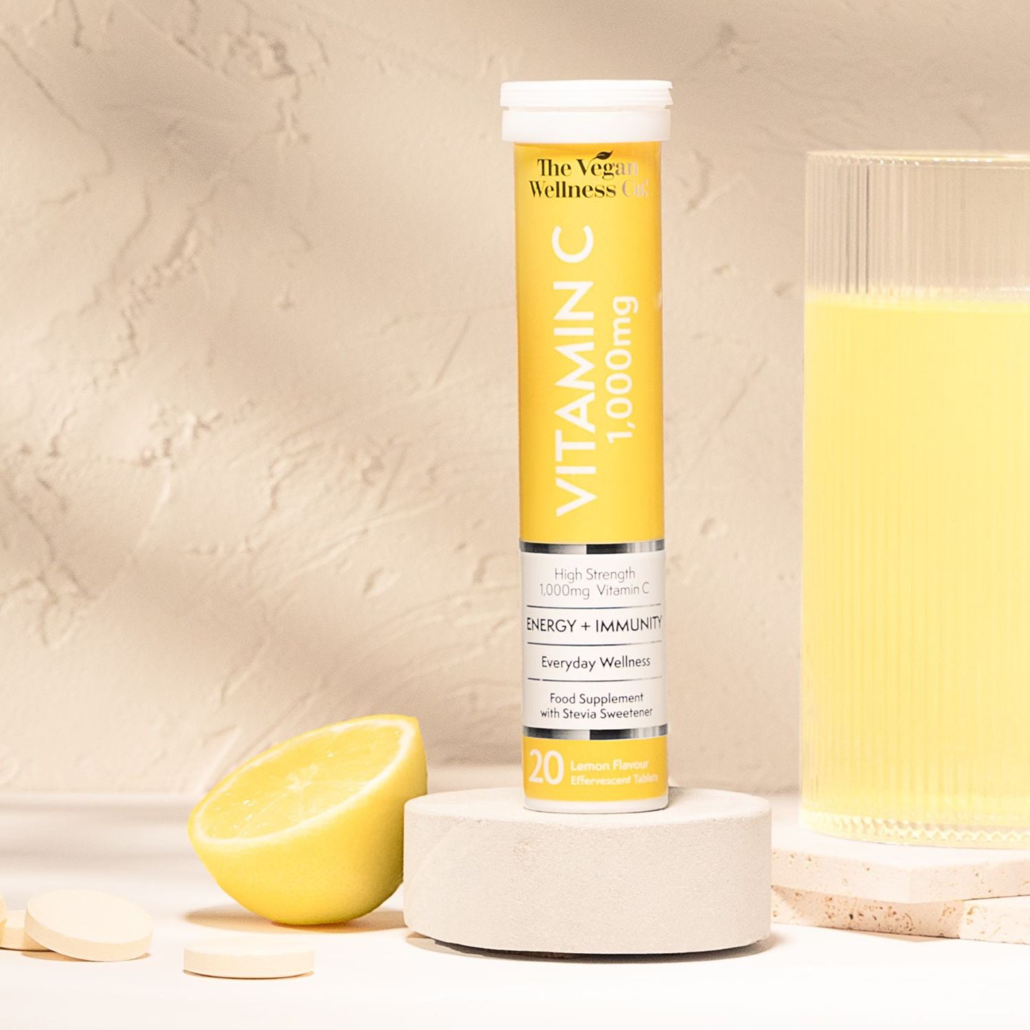 The Vegan Wellness Co. vitamin C effervescent tablets lemon flavour 80 tablets (British brand)