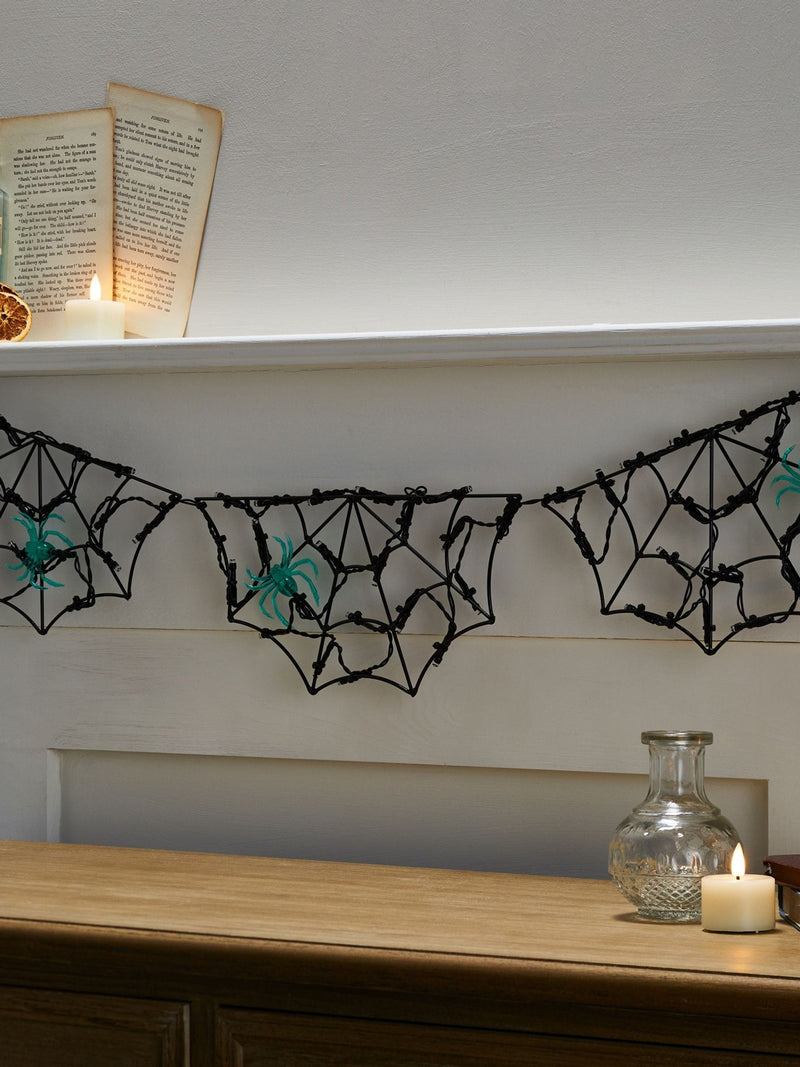 Lights4fun Black 90cm Spider Web Battery Operated Light