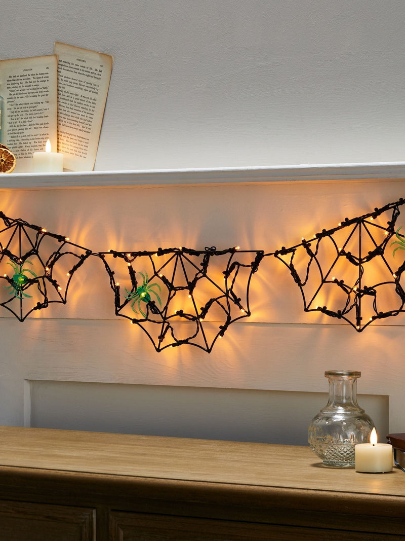 Lights4fun Black 90cm Spider Web Battery Operated Light