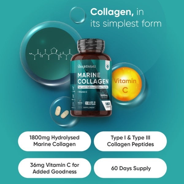 WeightWorld Marine Collagen 1800mg 180 tablets, imported from the UK