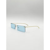 SVNX frameless rectangle sunglasses pale blue metal frame, UK version