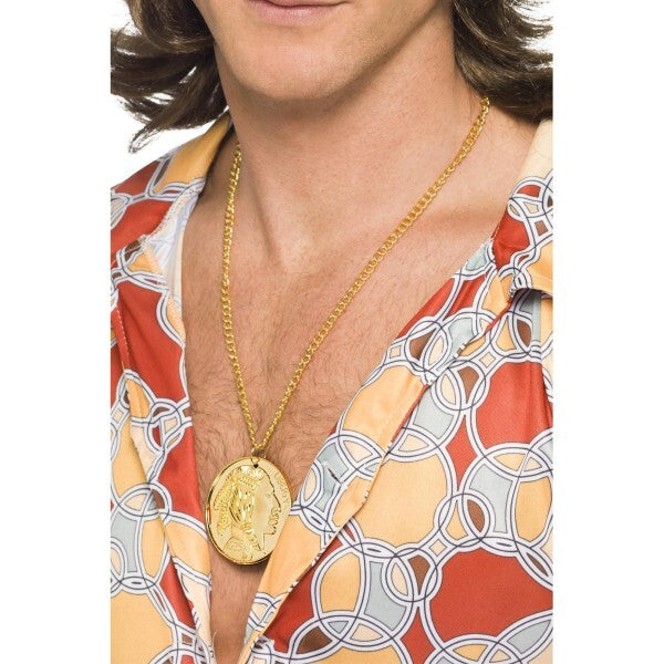 Smiffys gold metal medallion on chain costume accessory (British brand)