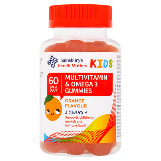 Sainsbury's Multivitamin & Omega 3 Gummies Orange Flavour 3 Years+ One a Day x60 PERSONAL CARE Sainsburys   