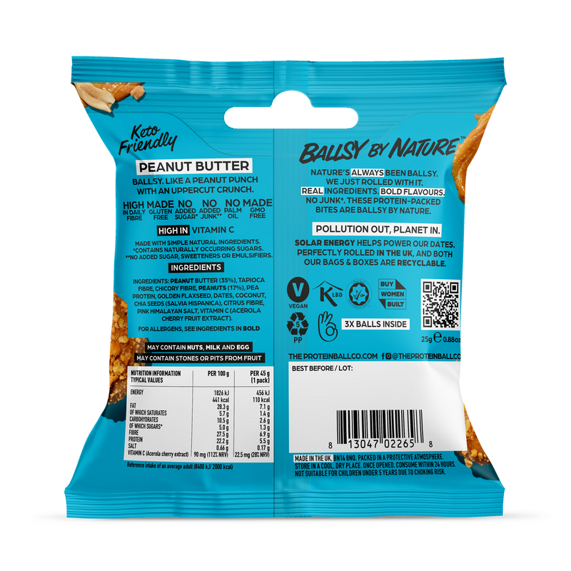 Ballsy low sugar peanut butter balls case 20x25g (British brand)