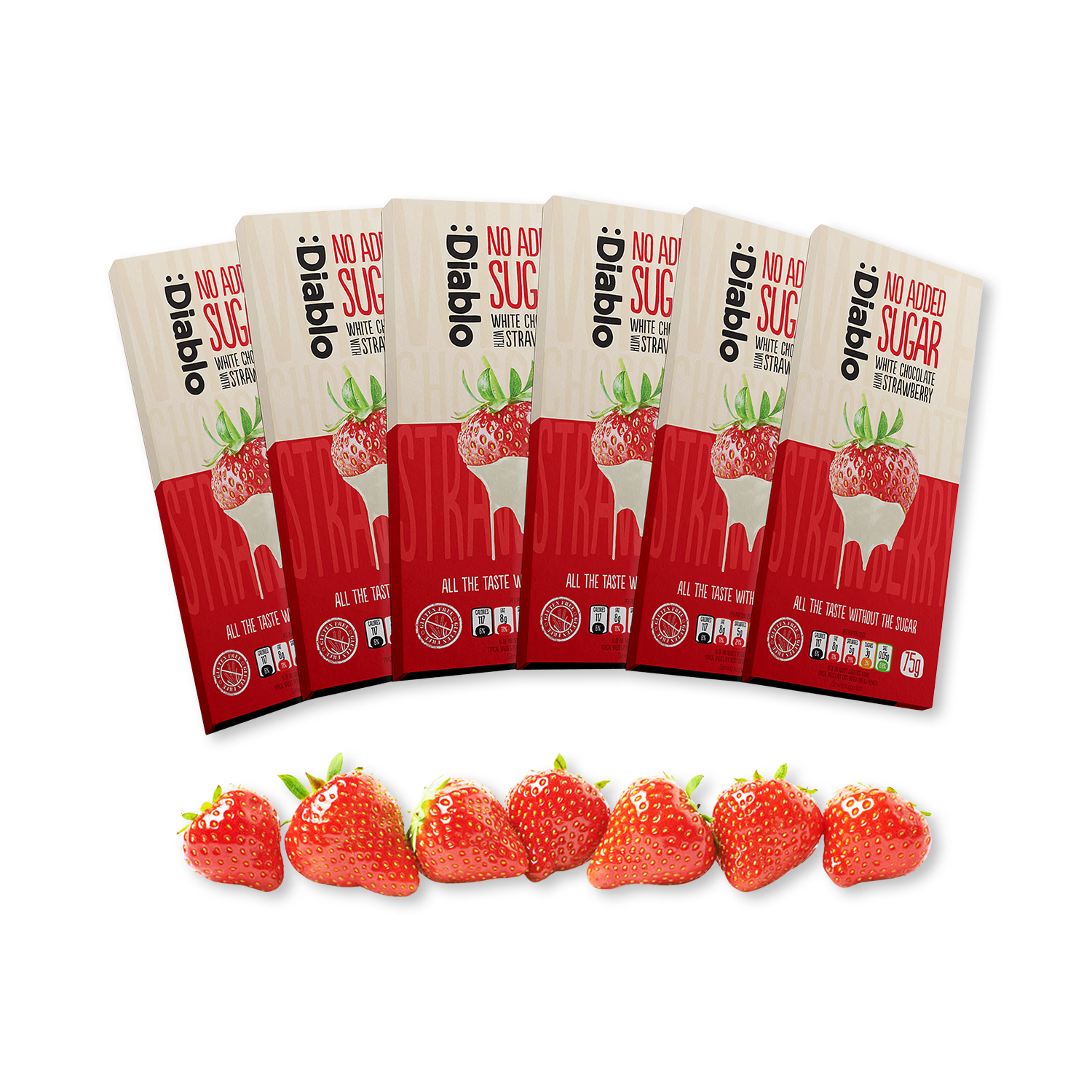 Diablo white chocolate strawberry bar no added sugar 75g - British product
