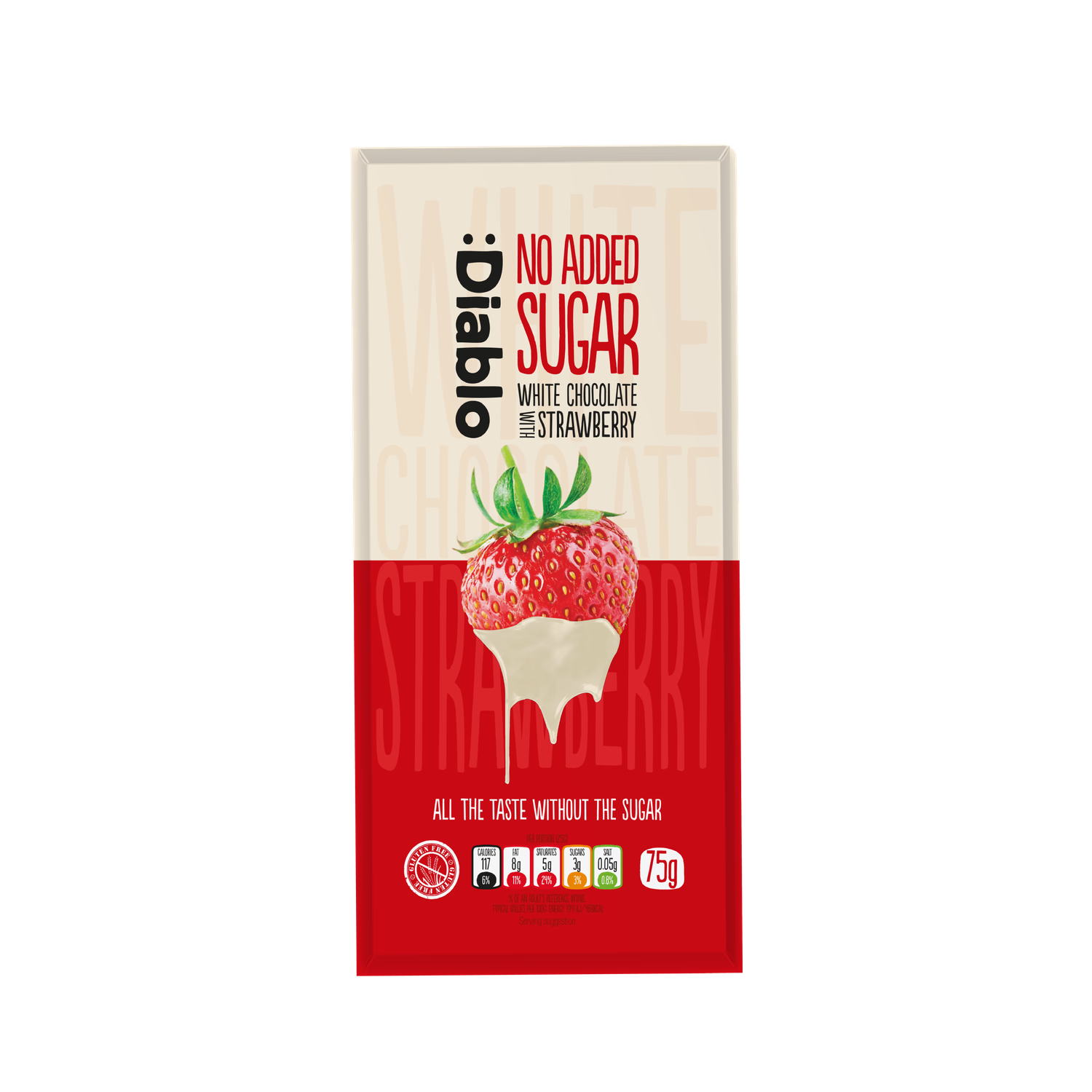 Diablo white chocolate strawberry bar no added sugar 75g - British product