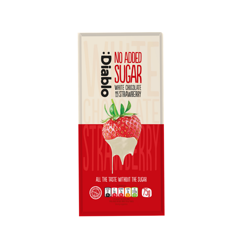 Diablo white chocolate strawberry bar no added sugar 75g - British product