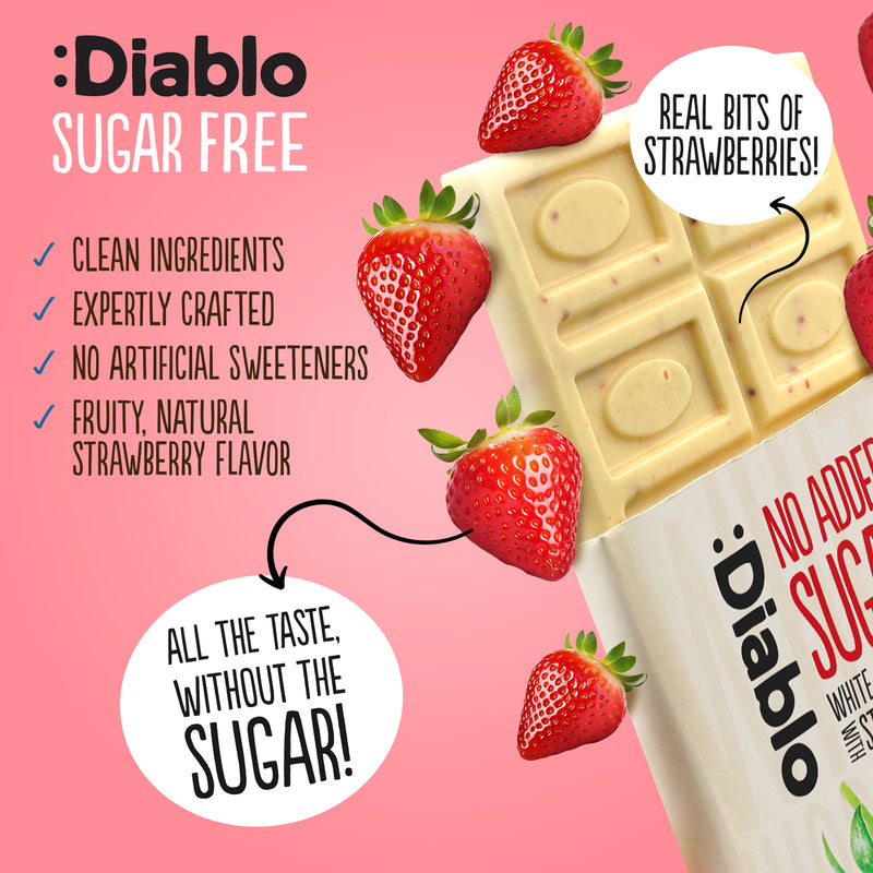 Diablo white chocolate strawberry bar no added sugar 75g - British product