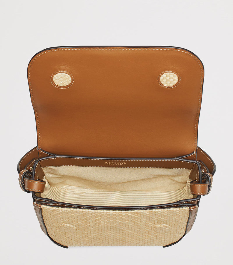 Aspinal of London Ella cross-body bag leather raffia - British product