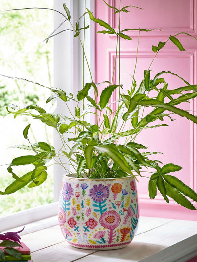 وعاء نباتات سيراميك كبير بطبعة زهور لوسي تيفني