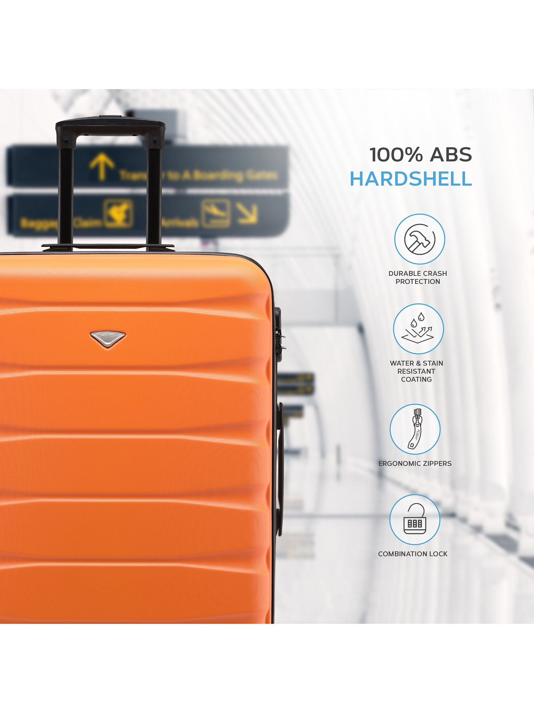 Flight Knight orange and black hardcase suitcase set, three pieces (British brand)