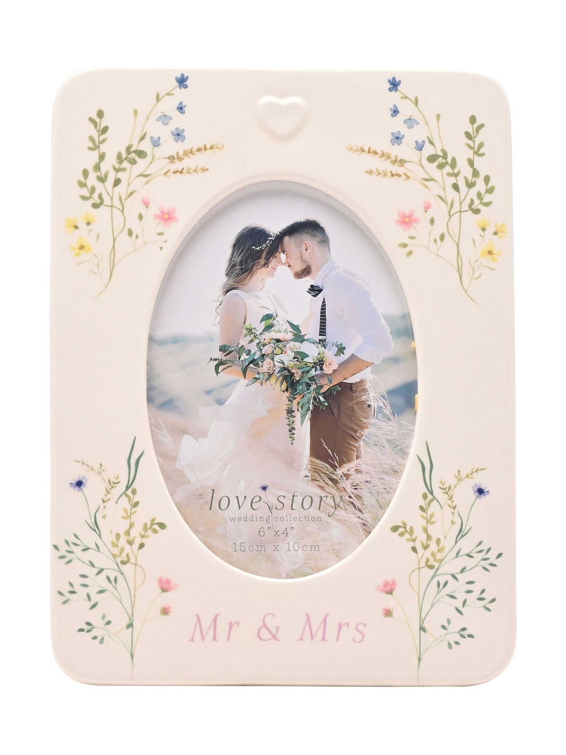 Widdop ceramic photo frame floral Mr & Mrs 4x6 inch - British product