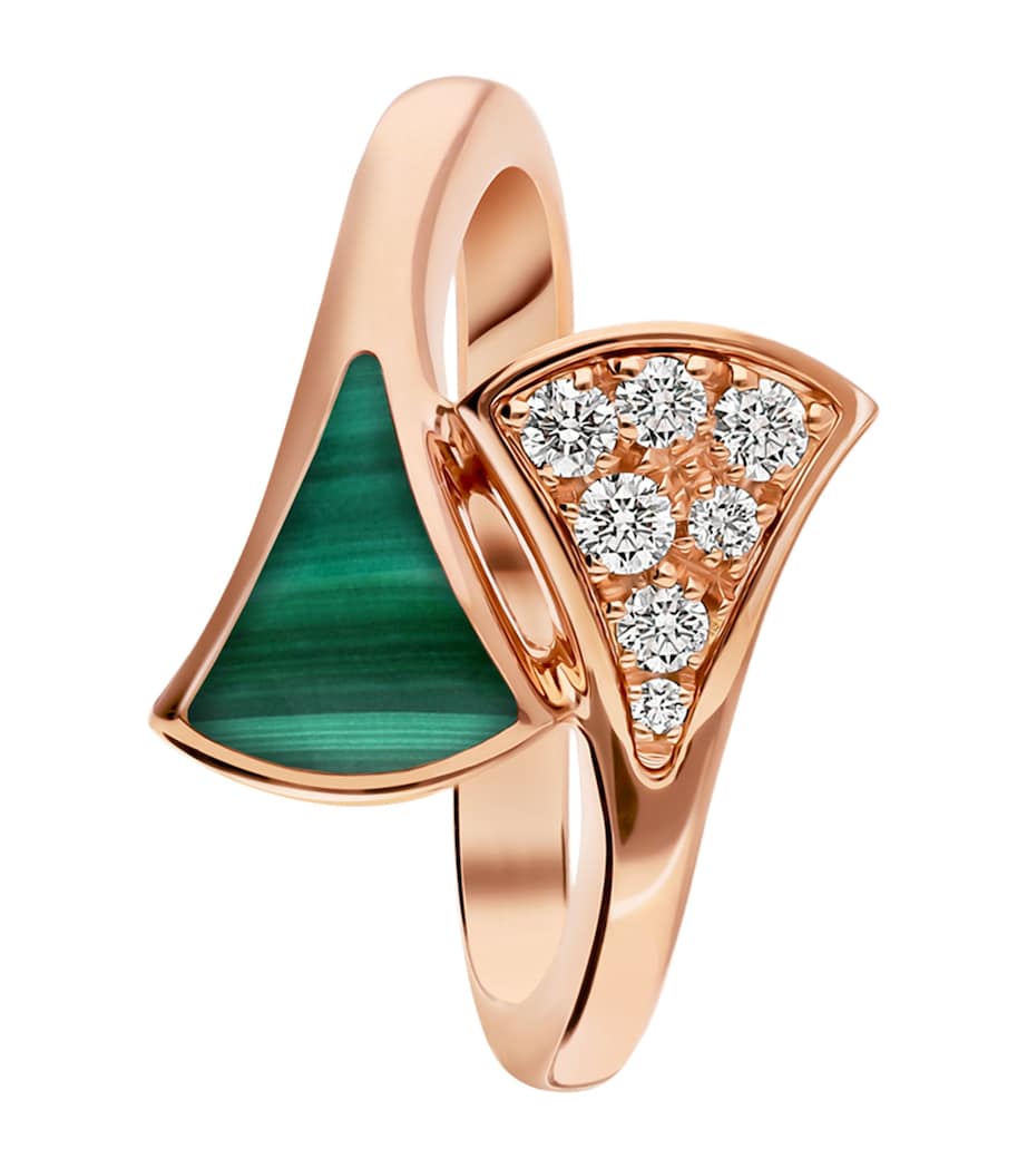 Bvlgari rose gold diamond malachite Divas' Dream ring, imported from the UK
