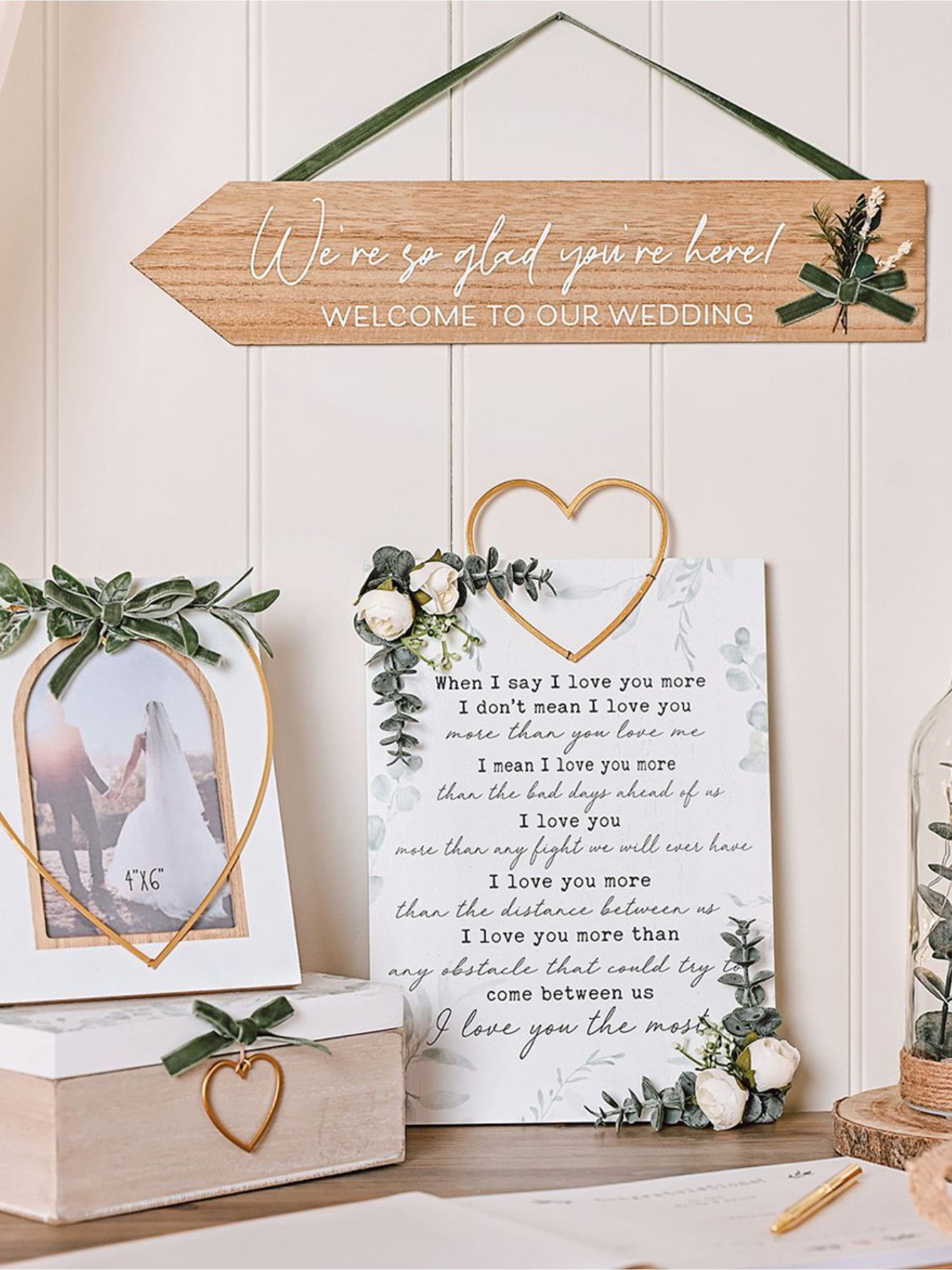 Widdop white photo frame gold heart 4x6, imported from the UK