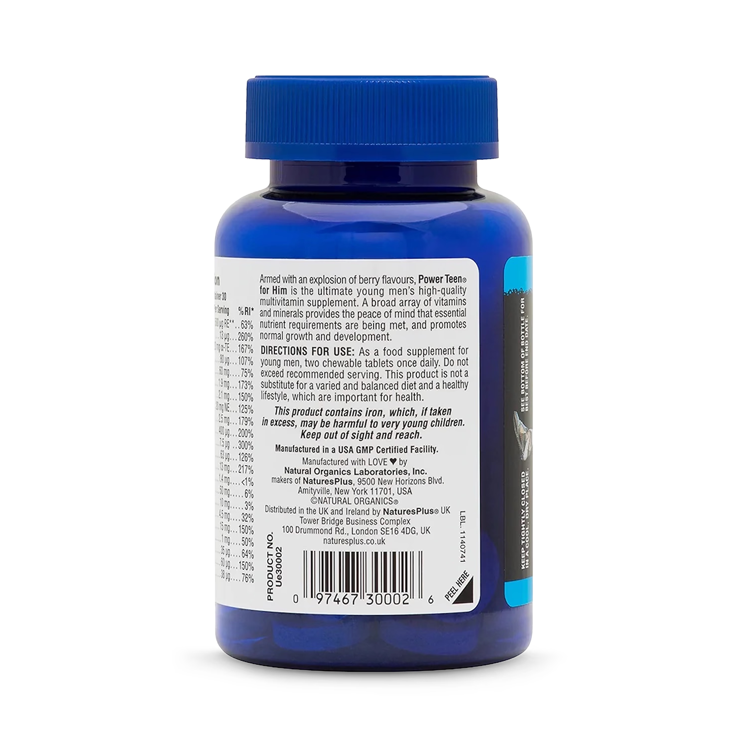 NaturesPlus Power Teen multivitamin chewable 60 tablets (British brand)