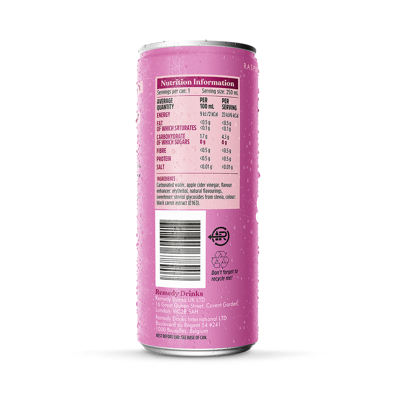 Remedy Sodaly raspberry soft drink 250ml, UK version