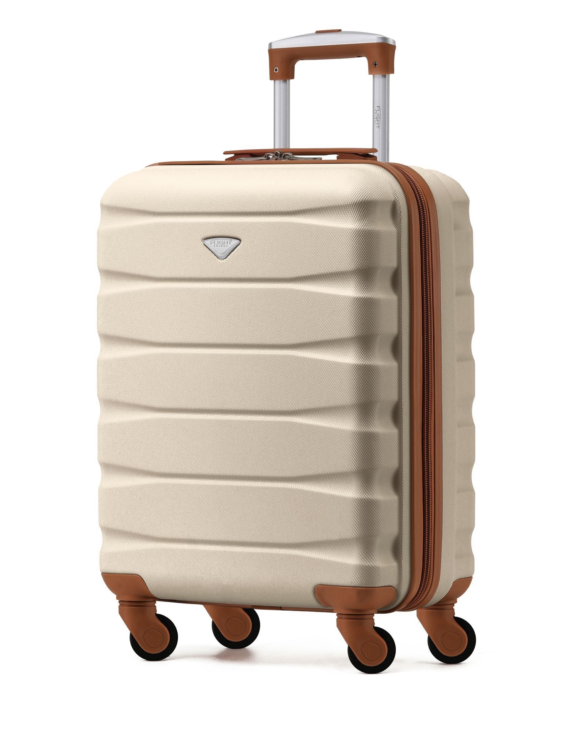 Flight Knight Cream/Brown 55x40x20cm Ryanair Priority 4 Wheel ABS Hard Case Cabin Carry On Hand Luggage