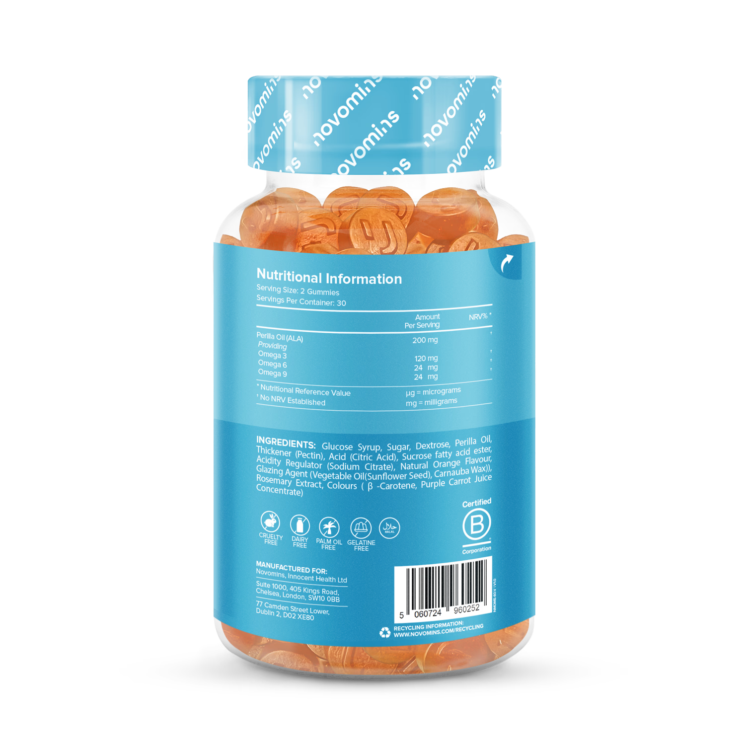 Novomins vegan omega gummies orange flavoured 60 count - British product