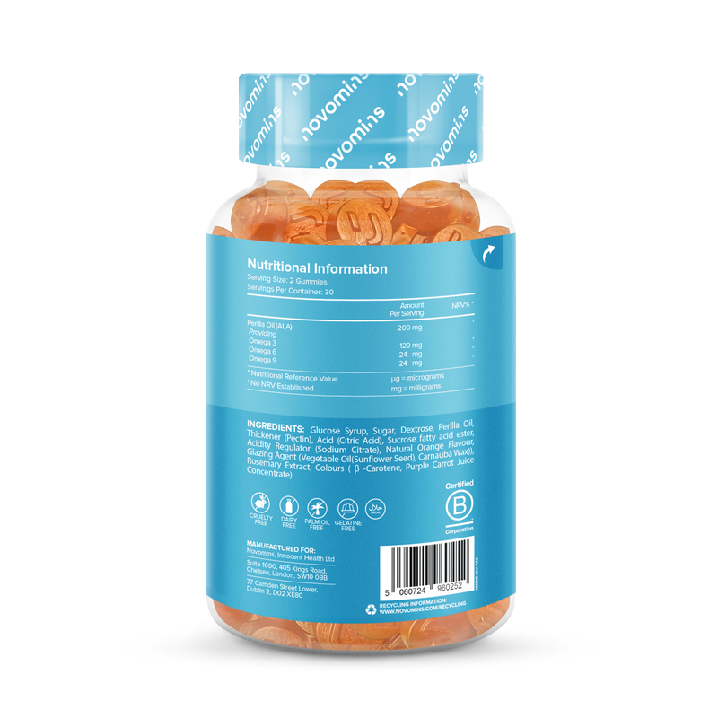 Novomins vegan omega gummies orange flavoured 60 count - British product