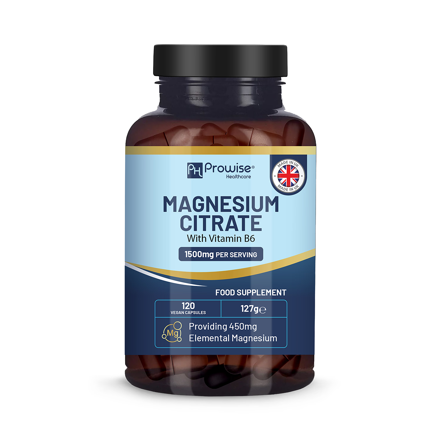Prowise Healthcare magnesium citrate capsules 1500mg with vitamin B6, UK version