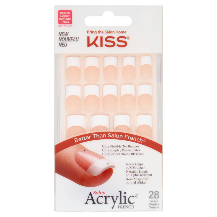 Kiss Salon Acrylic French Medium Length 28 Nails Make Up & Beauty Accessories ASDA   