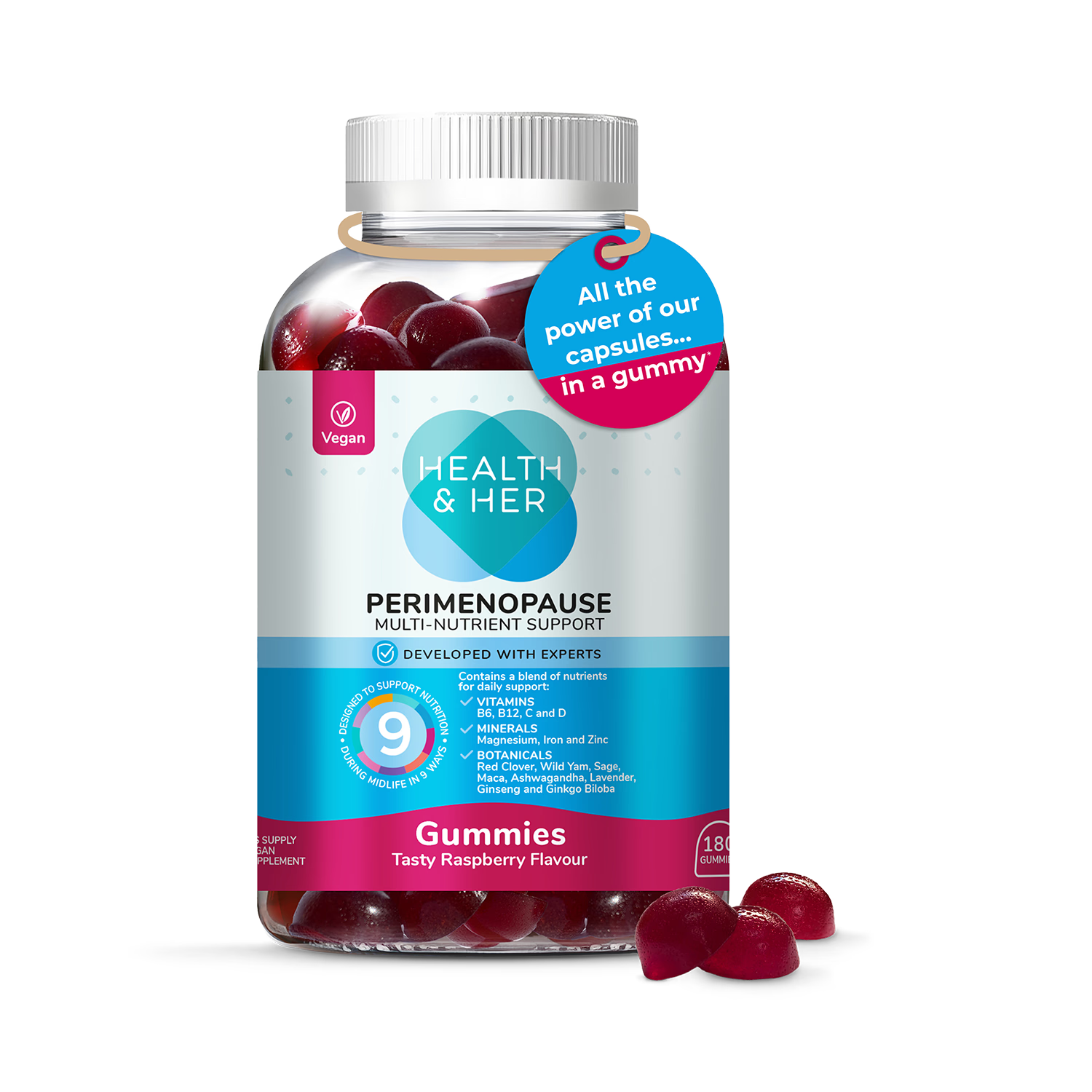 Health & Her Perimenopause gummies 180 count, imported from the UK