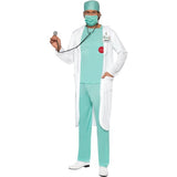 Smiffys doctor costume green top trousers hat mask coat UK version