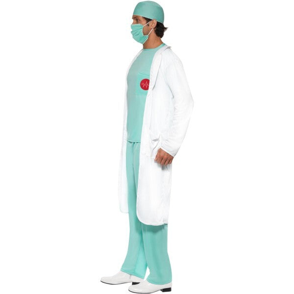 Smiffys doctor costume green top trousers hat mask coat UK version