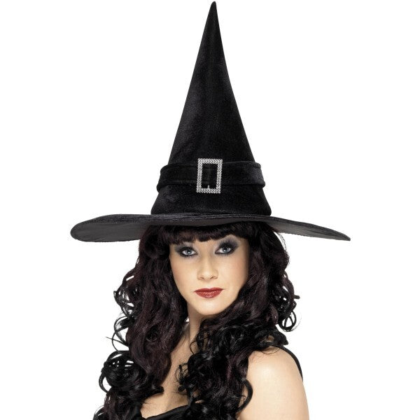 Smiffys witch hat with diamante buckle black, imported from the UK