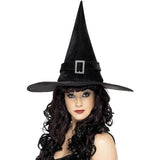 Smiffys witch hat with diamante buckle black, imported from the UK