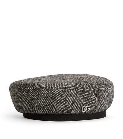 Kids Virgin Wool Jacquard Beret with Black Banding and Logo