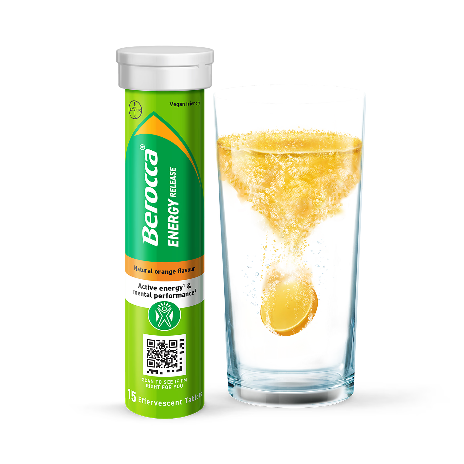 Berocca Energy effervescent tablets orange 15 tablets, imported from the UK