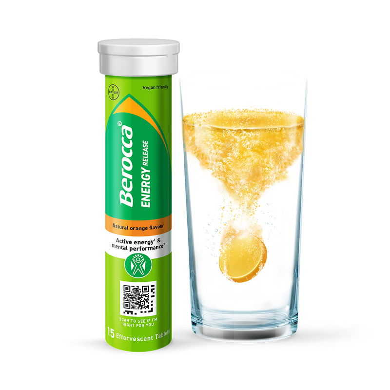 Berocca Energy effervescent tablets orange 15 tablets, imported from the UK