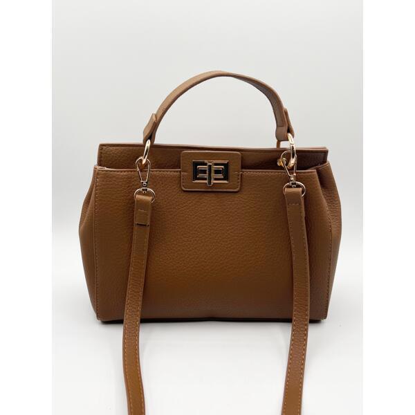SVNX brown faux leather handbag with gold trim, imported from the UK