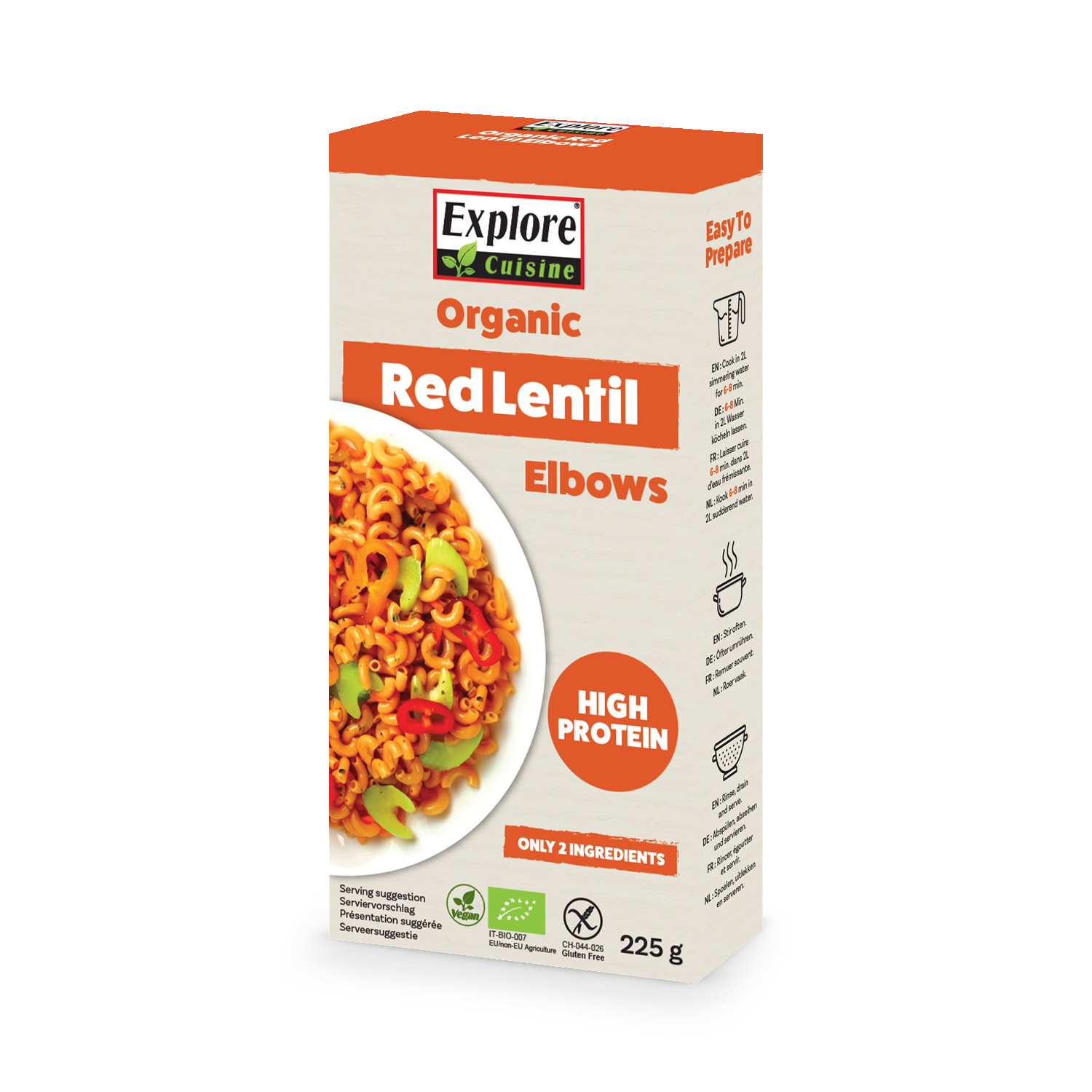 Explore Cuisine red lentil elbow pasta 225g (British brand)