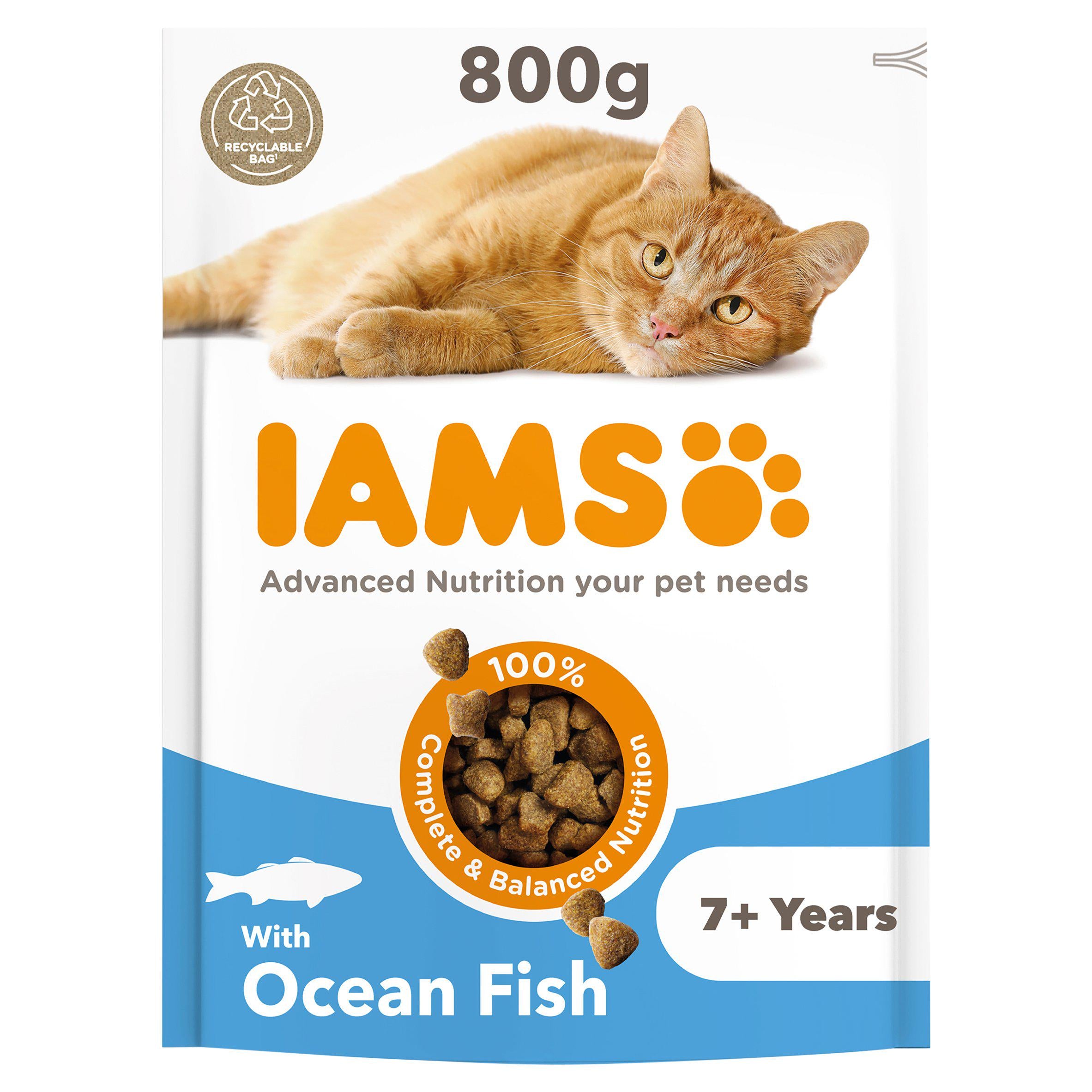 IAMS Vitality Dry Cat Food for Senior Cats with Ocean Fish, 800g Advanced nutrition cat food Sainsburys   