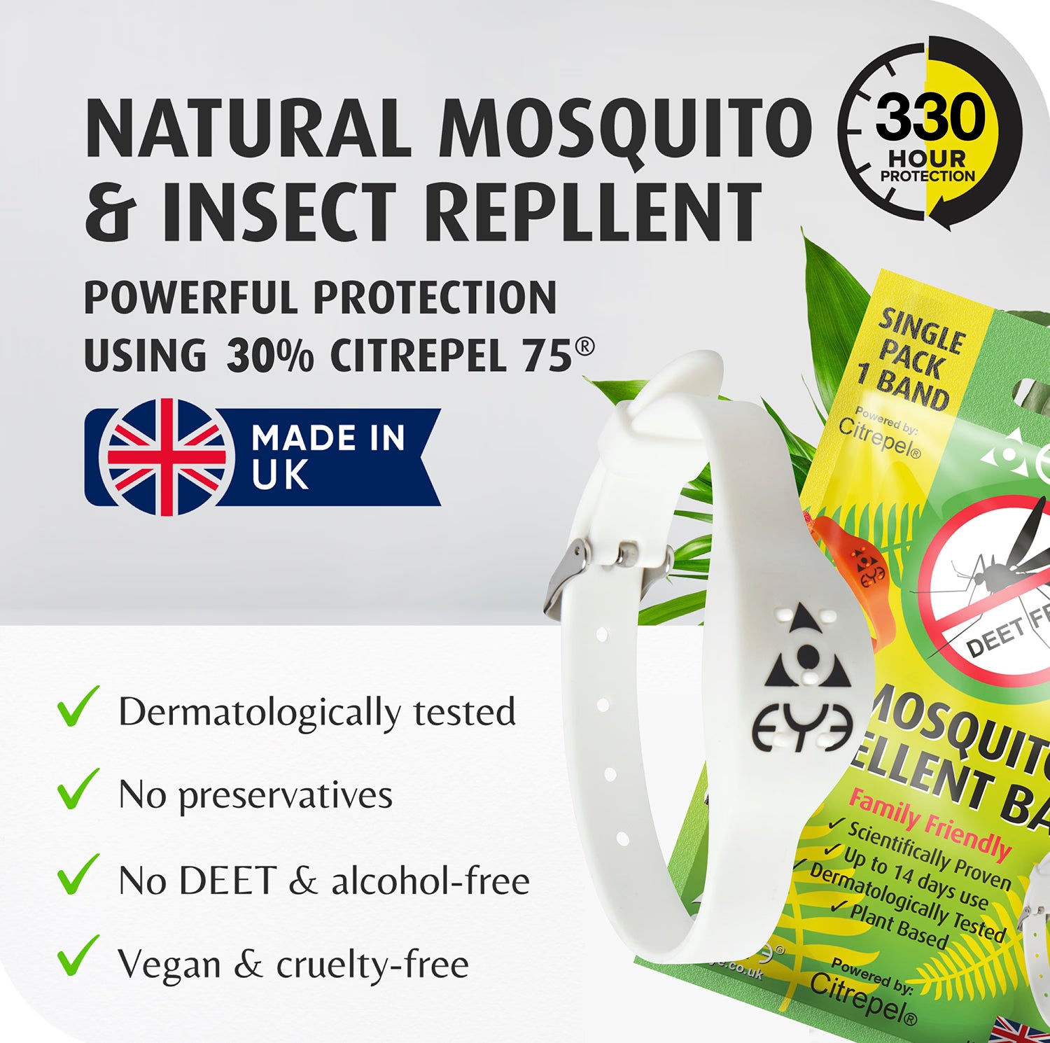 Insect repellent wrist band adjustable one size, imported from the UK