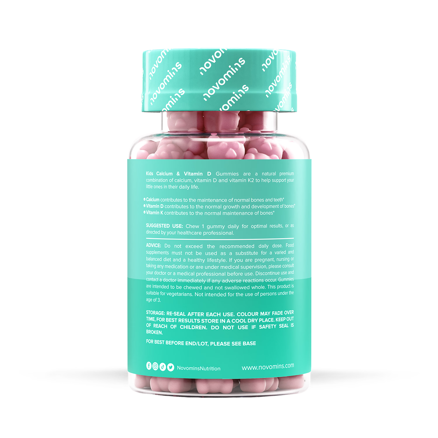 Novomins Kids Calcium Gummies Strawberry Milkshake 30 Pack, imported from the UK