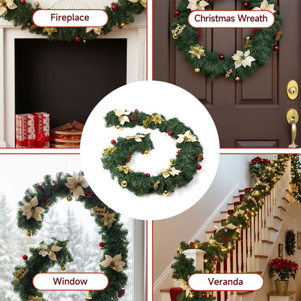 Livingandhome artificial Christmas garland with decorations 2.7m (British brand)