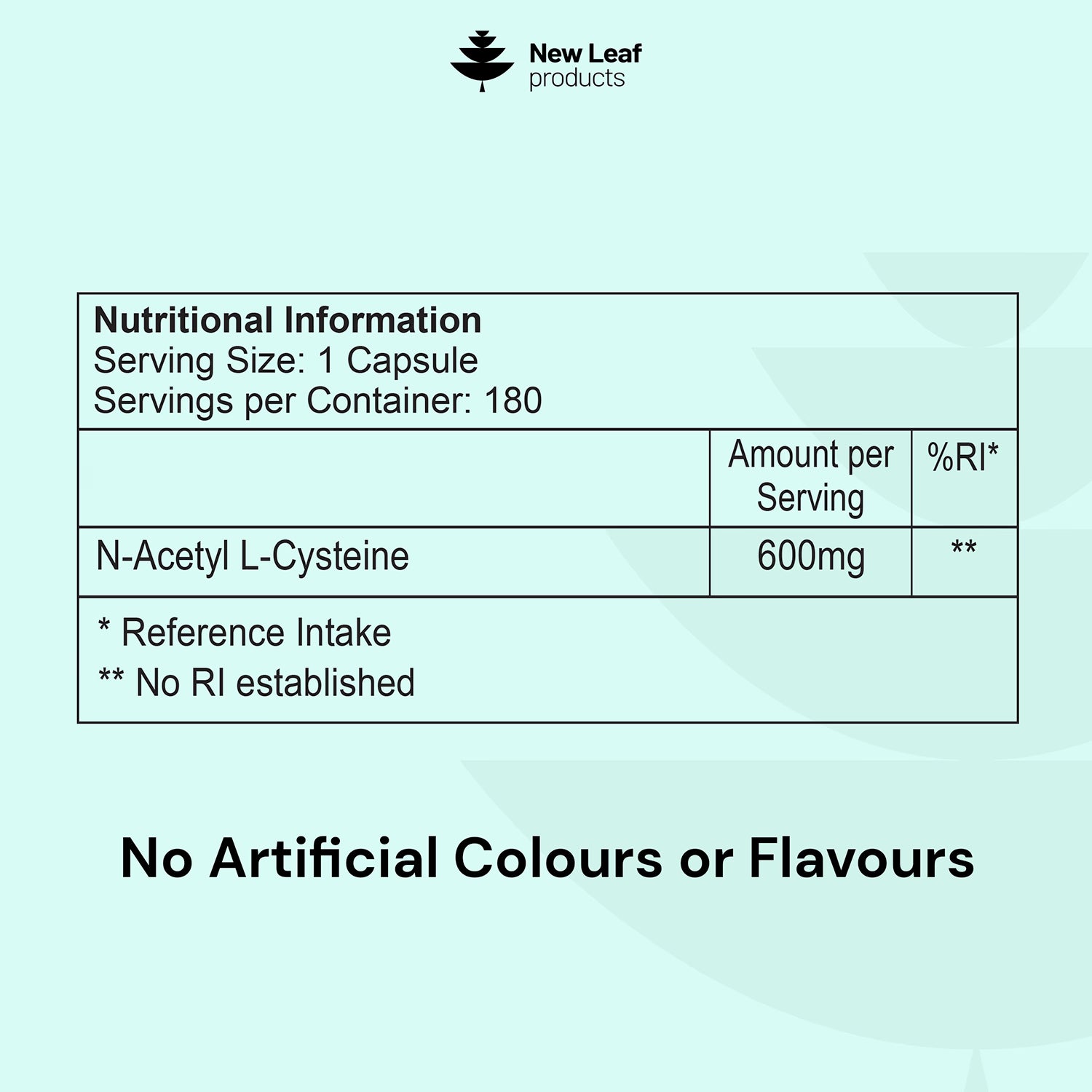 New Leaf Products NAC N-Acetyl-Cysteine capsules 600mg 180 capsules (British brand)