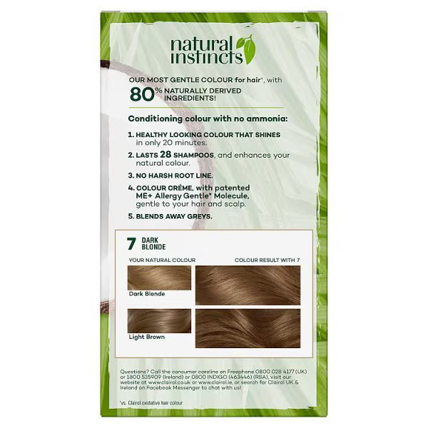 Tinte semipermanente para el cabello Clairol 7 Rubio Oscuro - Producto británico