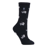 Heat Holders Ladies Ultra Lite Thermal Dress Socks 4-8 UK GOODS Superdrug Black Floral (Bellis)  